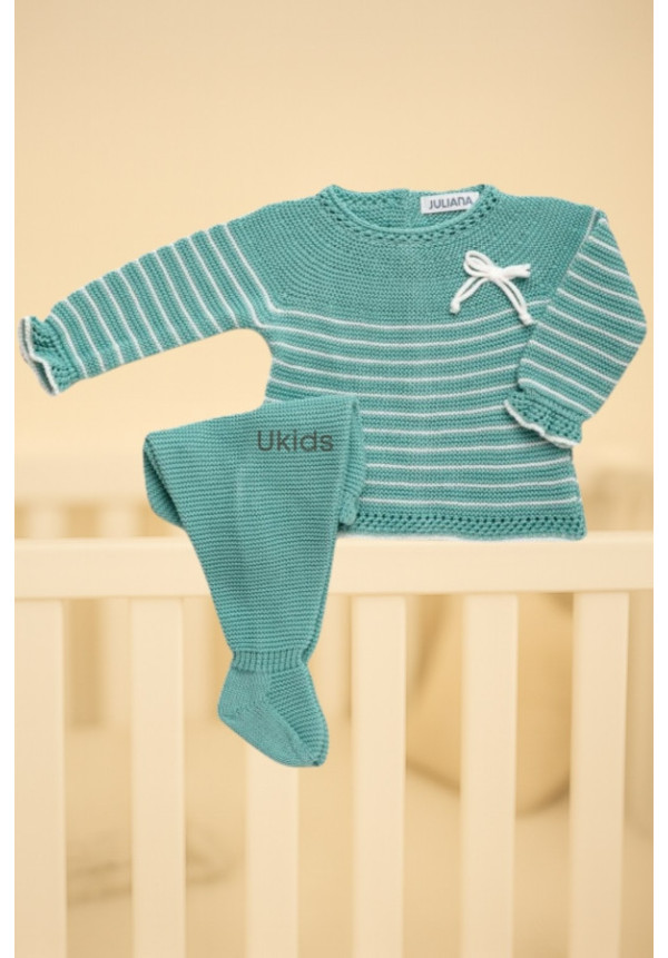 CONJUNTO 2.P LIN RAYADO CON CAPOTA  verde lago /blanco