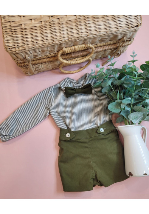 Conjunto camisa rayas niño  verde