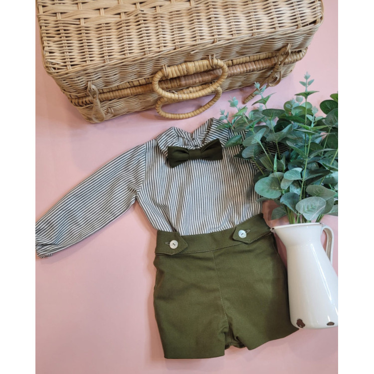 Conjunto camisa rayas niño verde