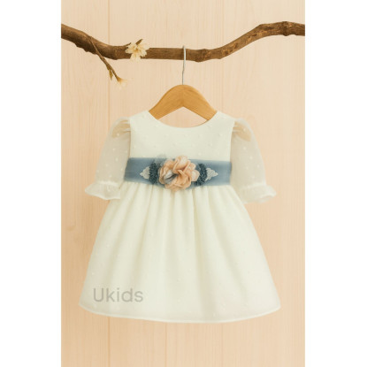 VESTIDO CEREMONIA PLUMETI GASA M/FRANCESA TUL OCEANO