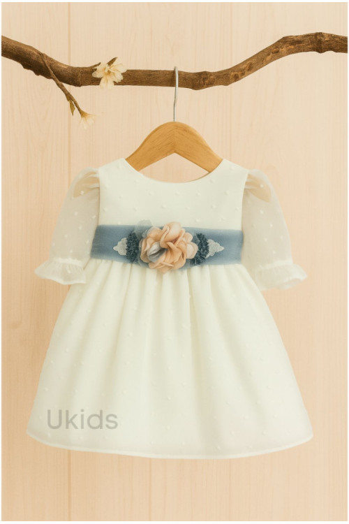 VESTIDO CEREMONIA PLUMETI GASA M/FRANCESA TUL OCEANO