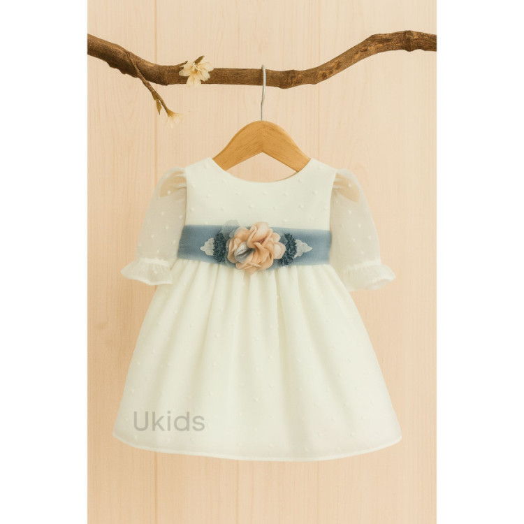 VESTIDO CEREMONIA PLUMETI GASA M/FRANCESA TUL OCEANO