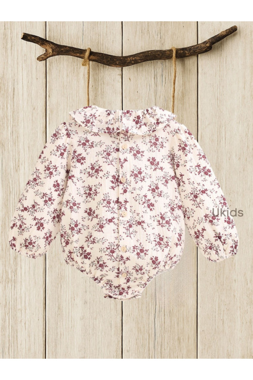 Ranita Bebé Niña Con Flores Granate. Color Beige