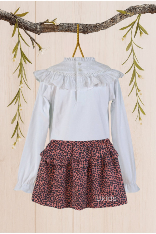 Conjunto Camiseta-Falda Niña Blanco/Rosa N