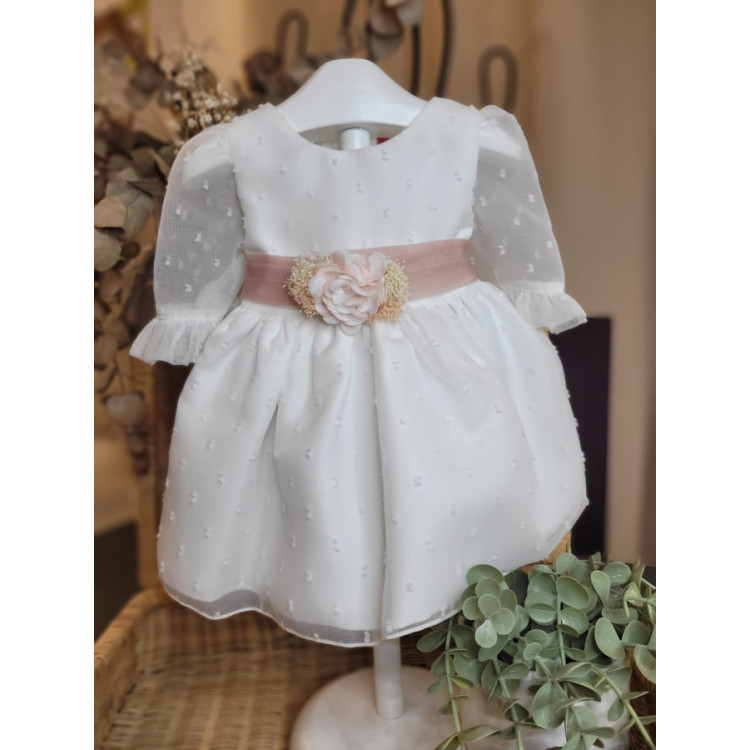 VESTIDO CEREMONIA PLUMETI GASA M/FRANCESA TUL ROSA