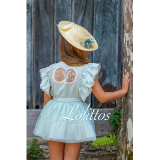 Camisa volante encaje espalda A. colecc. Marieta verde empolvado