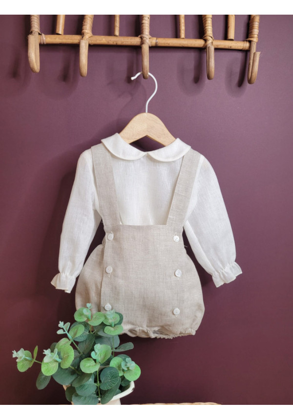 CONJUNTO PETO BEBE  M/L CERMONIA BEIGE x