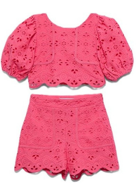 Conj. bermuda bordado         fucsia