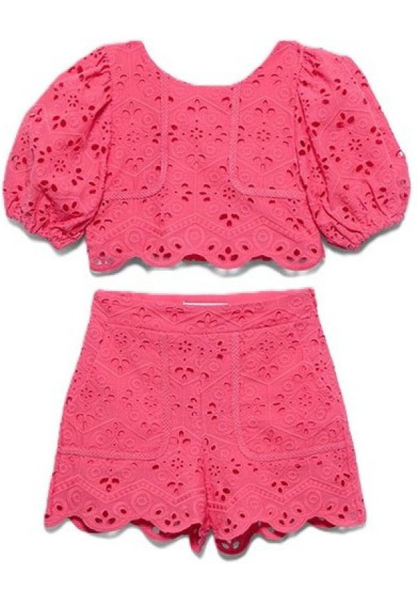 Conj. bermuda bordado         fucsia