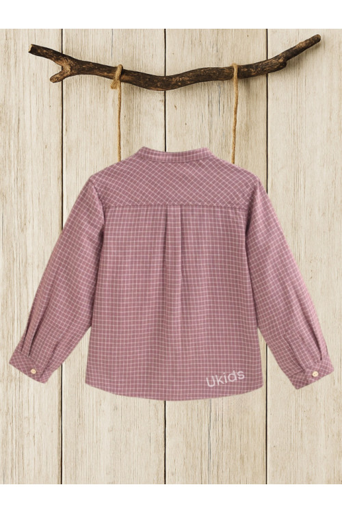 Camisa De Niño En Cuadros Y Cuello Mao Morado