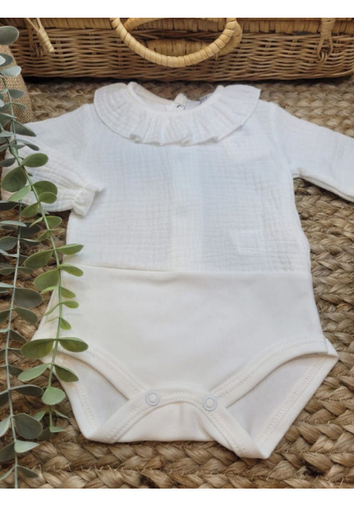 BODY BAMUBULA CUELLO VOLANTE BEBE blanco