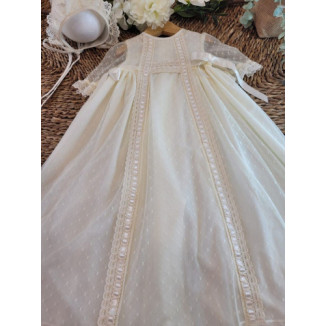 FALDON BAUTIZO TUL PLUMETI ANCHO MANGA LARGA beige x