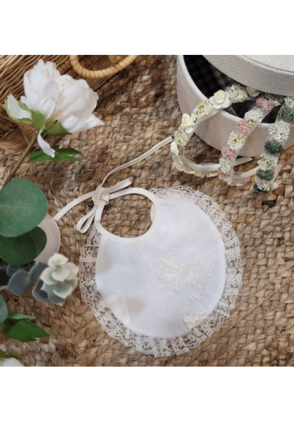 BABERO BAUTIZO PLUMETI BORDADO PALOMA beige-bco rotoX