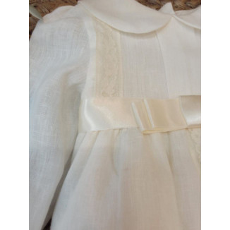 PELELE BAUTIZO LINO MANGA LARGA CON CAPOTA beige-bco roto x