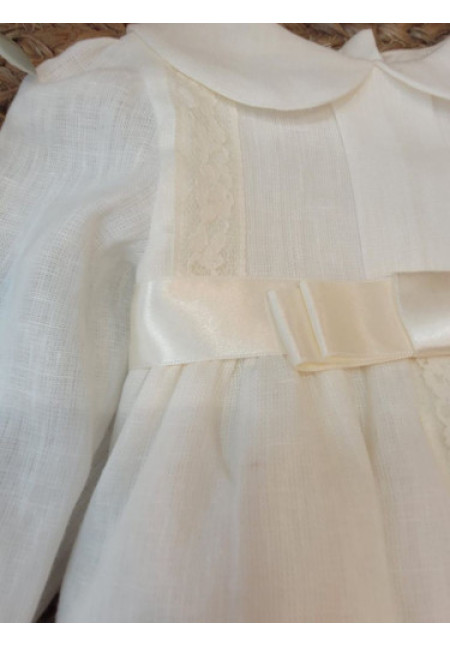 PELELE BAUTIZO LINO MANGA LARGA CON CAPOTA beige-bco roto x