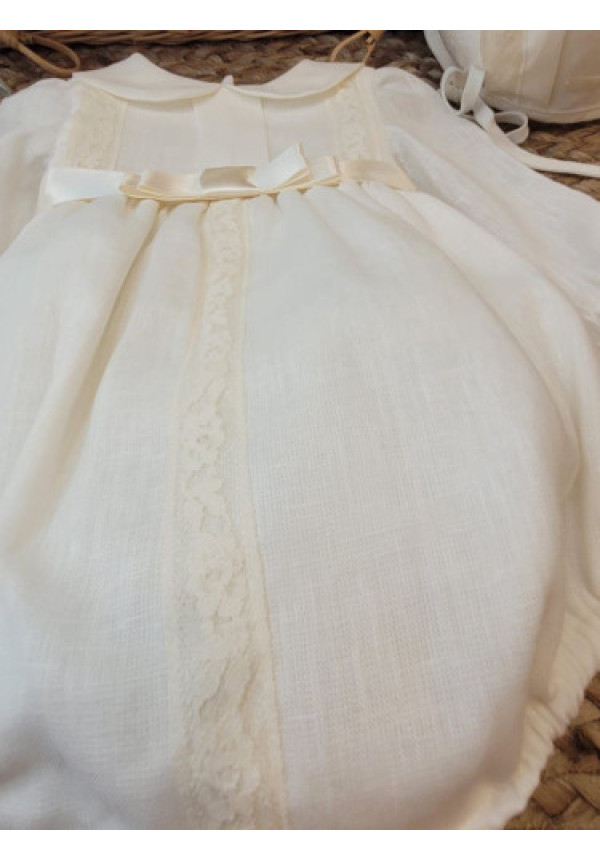 PELELE BAUTIZO LINO MANGA LARGA CON CAPOTA beige-bco roto x