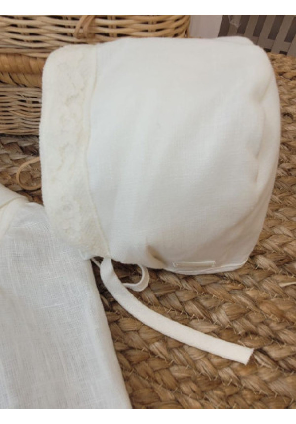 PELELE BAUTIZO LINO MANGA LARGA CON CAPOTA beige-bco roto x
