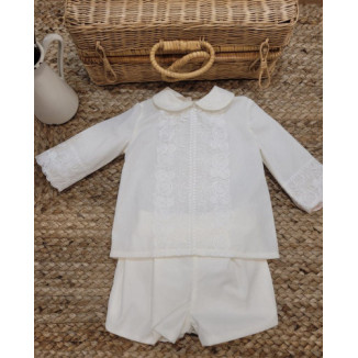 CONJUNTO BEBE CEREMONIA/BAUTIZO CAMISA FRA BLANCO ROTO beige-bco roto