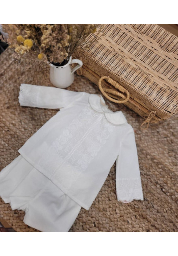 CONJUNTO BEBE CEREMONIA/BAUTIZO CAMISA FRA BLANCO ROTO beige-bco roto x