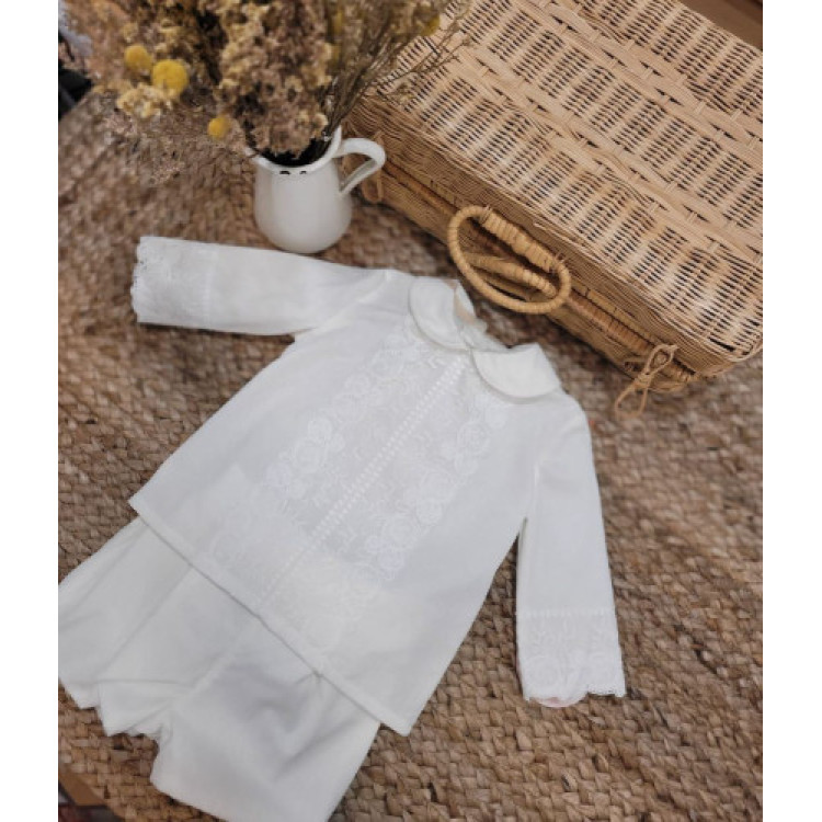 CONJUNTO BEBE CEREMONIA/BAUTIZO CAMISA FRA BLANCO ROTO beige-bco roto