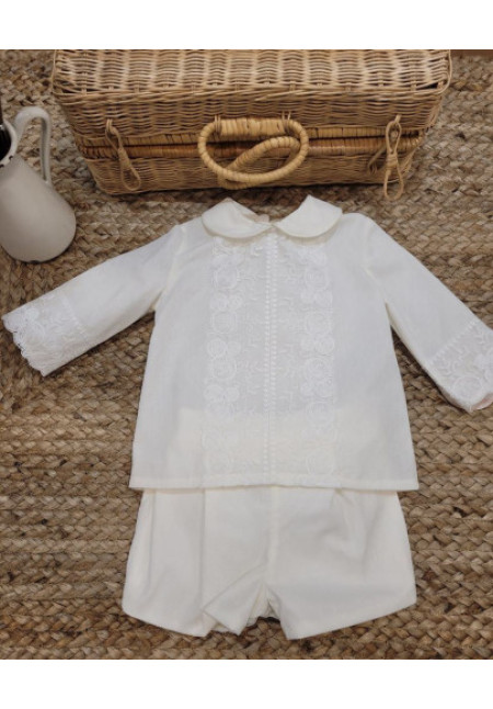 CONJUNTO BEBE CEREMONIA/BAUTIZO CAMISA FRA BLANCO ROTO beige-bco roto x