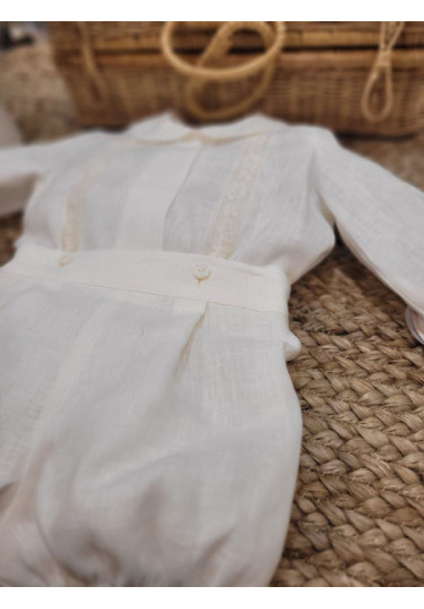 CONJUNTO BEBE CEREMONIA/BAUTIZO MANGA LARGA CRUDO beige-bco roto x