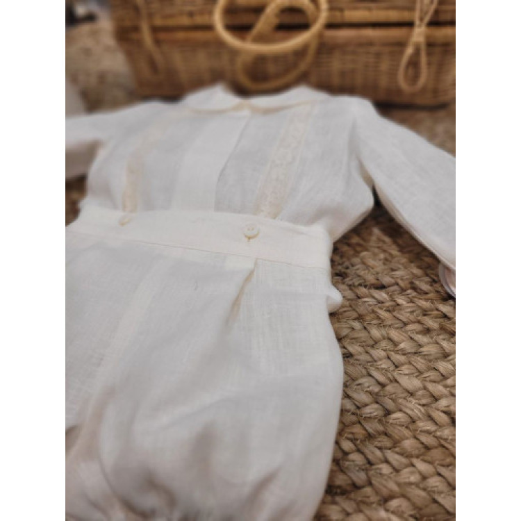 CONJUNTO BEBE CEREMONIA/BAUTIZO MANGA LARGA CRUDO beige-bco roto