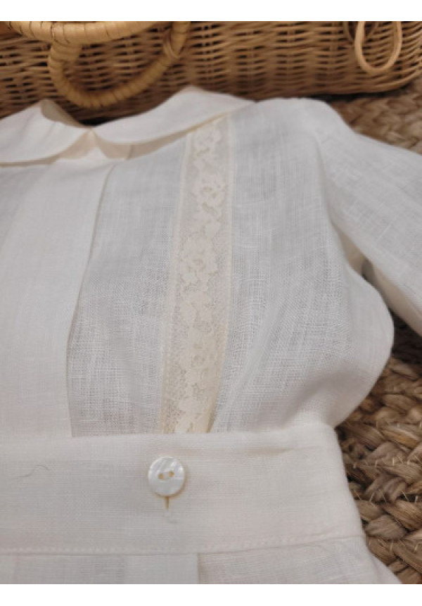 CONJUNTO BEBE CEREMONIA/BAUTIZO MANGA LARGA CRUDO beige-bco roto x
