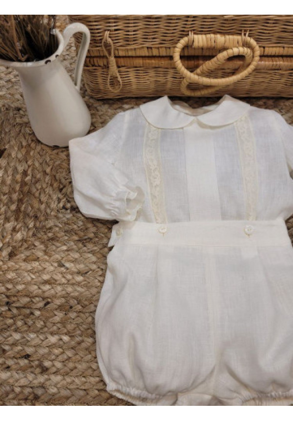 CONJUNTO BEBE CEREMONIA/BAUTIZO MANGA LARGA CRUDO beige-bco roto x