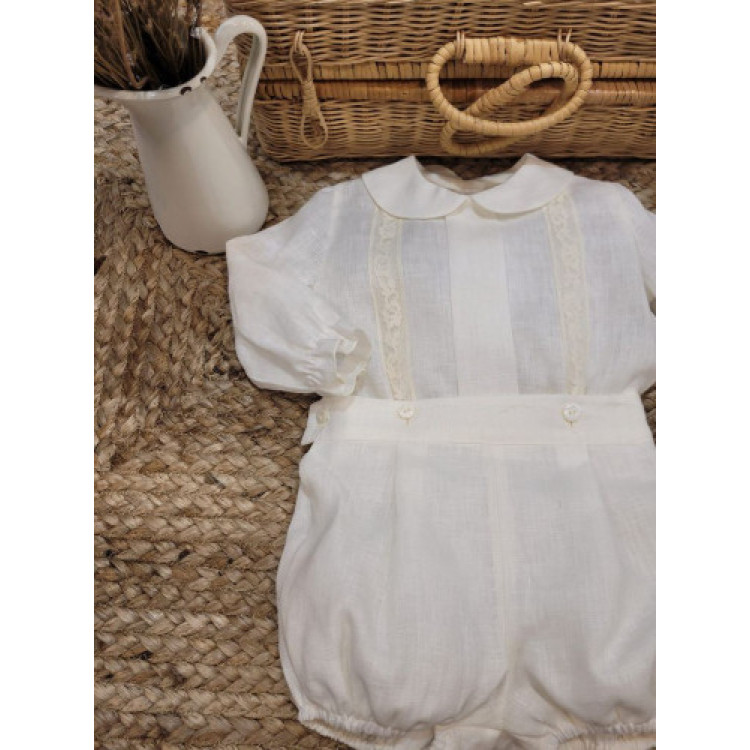 CONJUNTO BEBE CEREMONIA/BAUTIZO MANGA LARGA CRUDO beige-bco roto