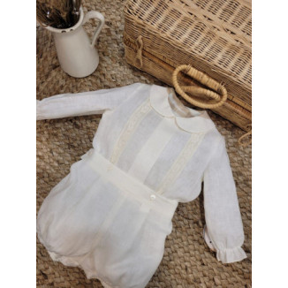 CONJUNTO BEBE CEREMONIA/BAUTIZO MANGA LARGA CRUDO beige-bco roto