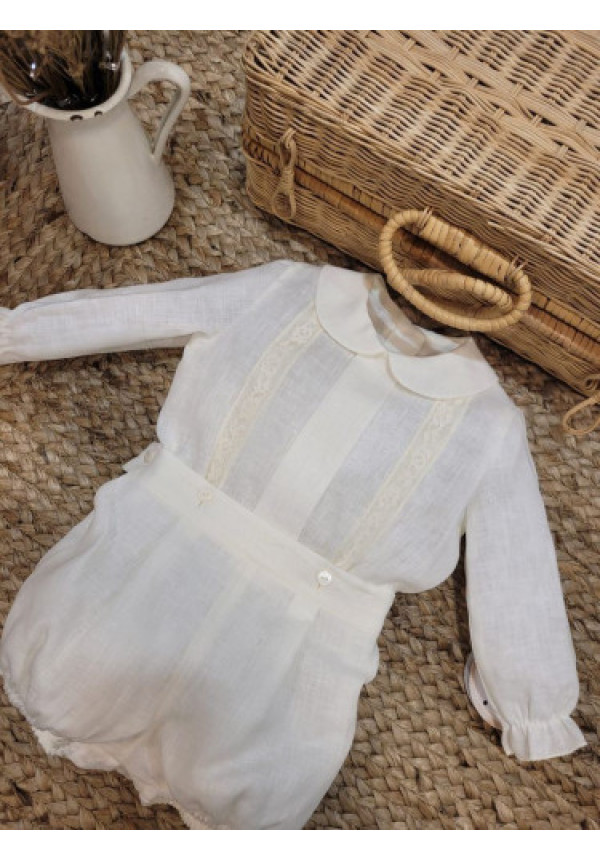 CONJUNTO BEBE CEREMONIA/BAUTIZO MANGA LARGA CRUDO beige-bco roto x