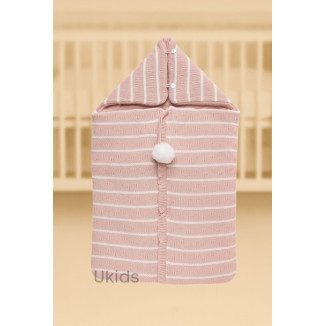 Saco Capucha Rayada Trenza Rosa Palo Crudo