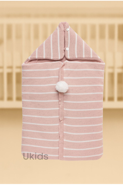 Saco Capucha Rayada Trenza Rosa Palo Crudo