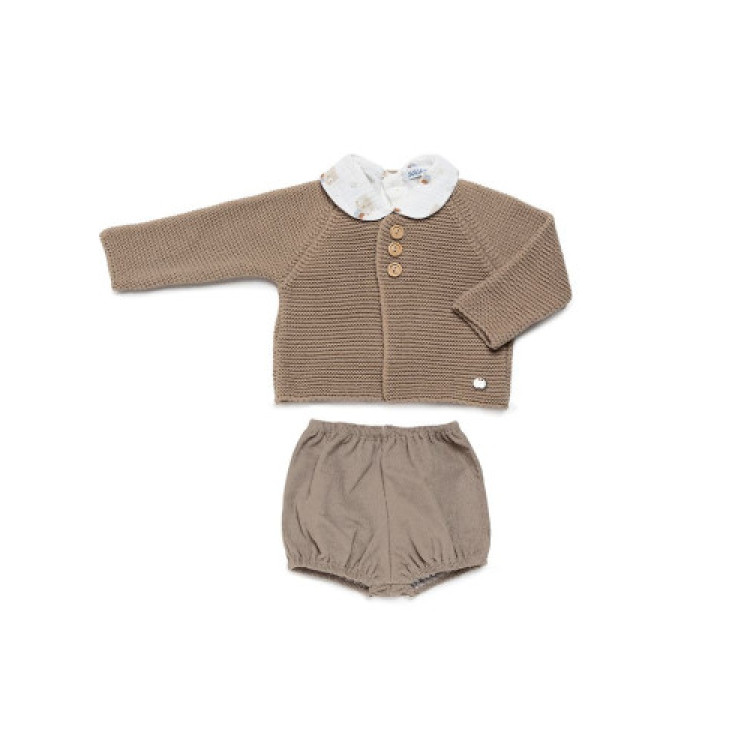 CONJUNTO CHAQUETA NIÑO PANTALON PANA BUHOS tostado