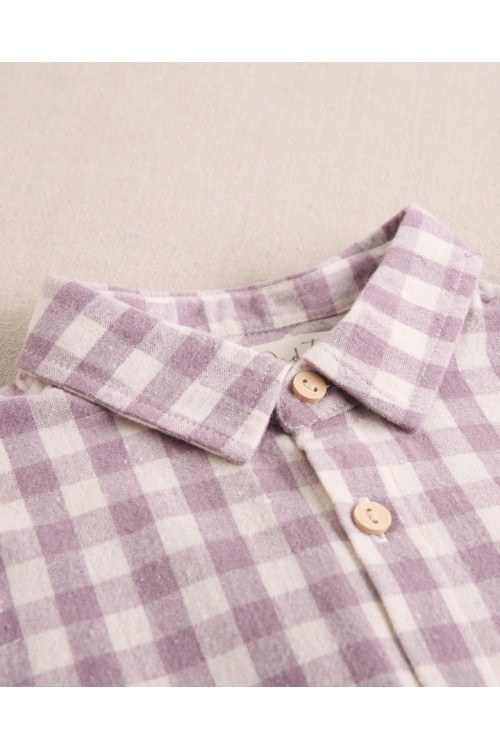 Conjunto Camisa Niño Cuadros Pantalón Gris Chino Malva