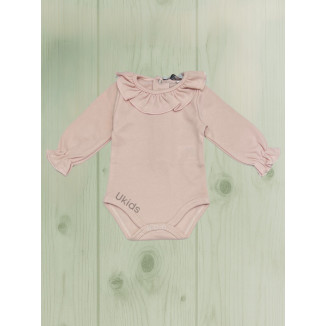 Body Bebé Cuello Volante Algodón Rosa