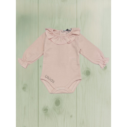 Body Bebé Cuello Volante Algodón Rosa