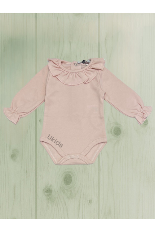 Body Bebé Cuello Volante Algodón Rosa