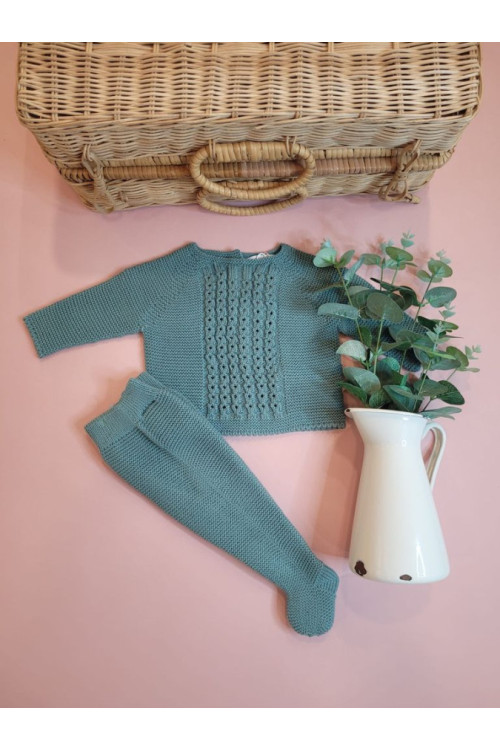 CONJUNTO POLAINA PUNTO BEBE 2 PIEZAS ART.2006 Punto Bobo verde empolvado