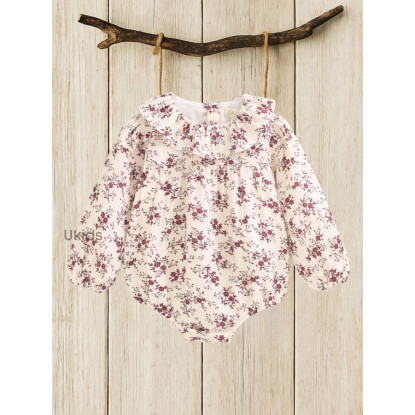 Ranita Bebé Niña Con Flores Granate. Color Beige