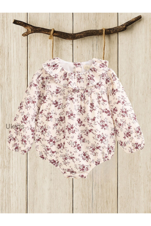 Ranita Bebé Niña Con Flores Granate. Color Beige