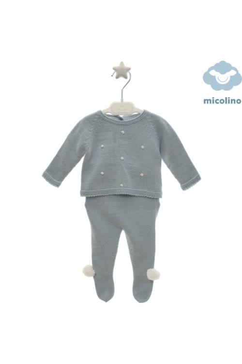 JERSEY Y POLAINA PUNTO BEBE ART. 2014 Flores de Minuto celeste cielo