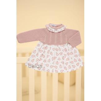 Vestido Cuerpo Punto Trenzas Ovejas Rosa Empolvado