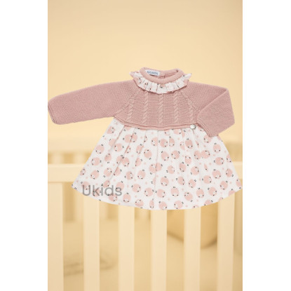 Vestido Cuerpo Punto Trenzas Ovejas Rosa Empolvado