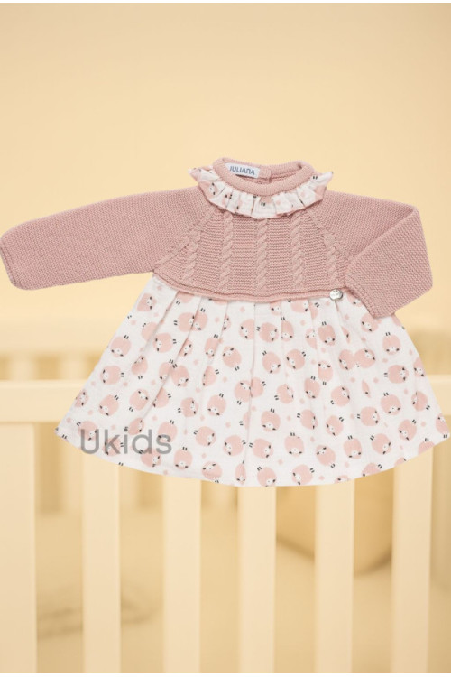 Vestido Cuerpo Punto Trenzas Ovejas Rosa Empolvado