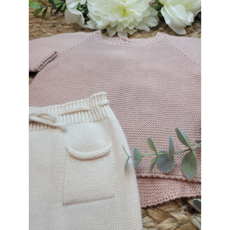 CONJUNTO JERESEY/CHAQUETA ROSE CON CULETIN BOLSILLO CREAM rosa