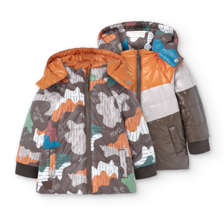 Parka reversible de bebé niño estampado coordenadas