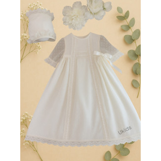 FALDON BAUTIZO TUL PLUMETI ANCHO MANGA LARGA beige x