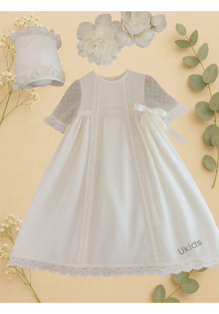 FALDON BAUTIZO TUL PLUMETI ANCHO MANGA LARGA beige x
